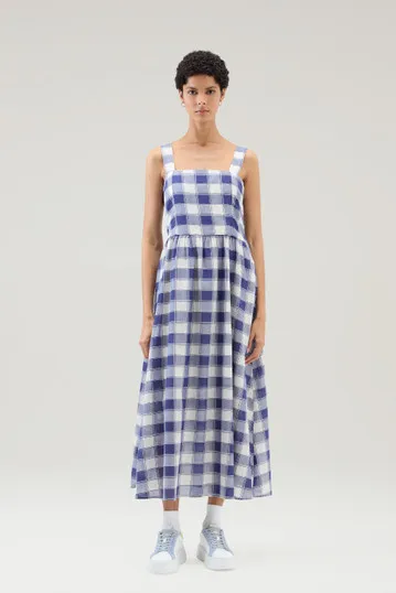 Vestito lungo in voile di puro cotone a quadri                                                                                Bl