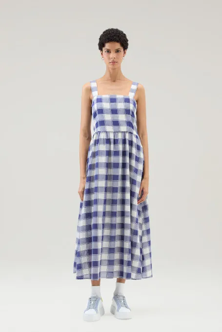 Vestito lungo in voile di puro cotone a quadri                                                                                Bl
